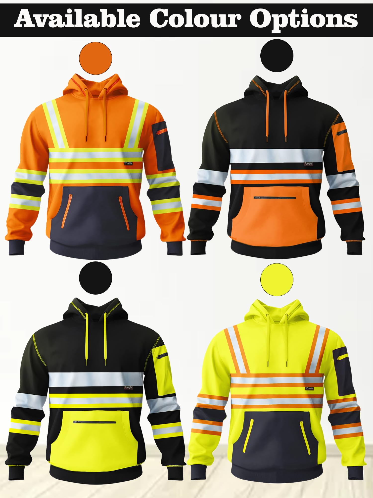 kraftd Mens Hi Vis Hoodie High Viz Hooded Sweatshirt Workwear Hoody With Reflective Tape — view 5