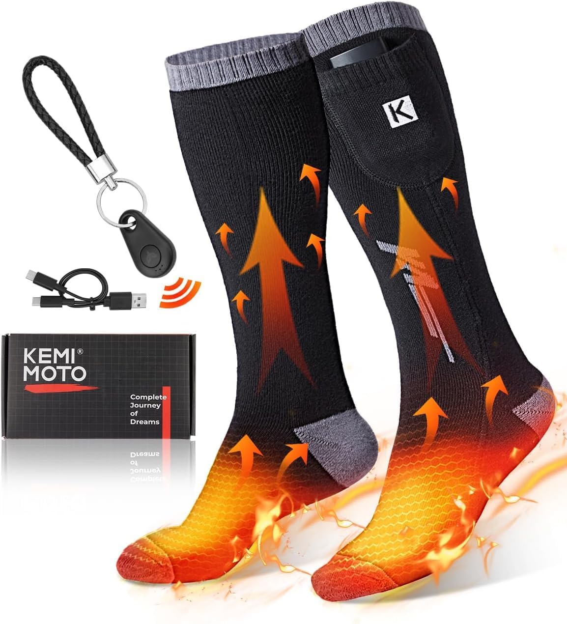 Chaussettes Chauffantes Rechargeables Olycism - 4 Températures Réglables - Pour Randonnée, Ski, Moto - Batteries Incluses