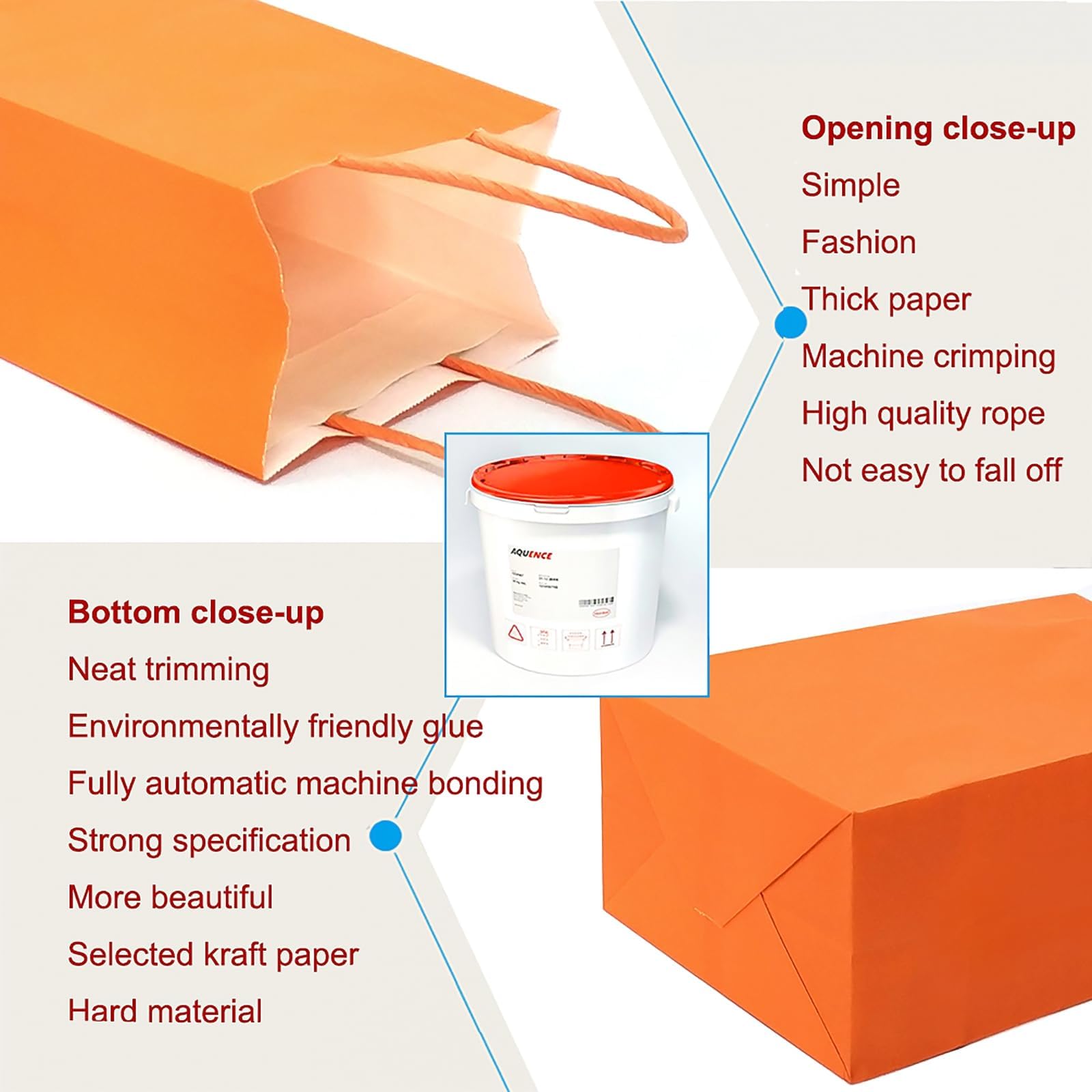 AZOWA Small Orange Gift Bags Mini Kraft Paper Bags with Handles (15 x 12 x 6 CM, Orange, 25 Pcs), XS (Pack of 25) - Image 4