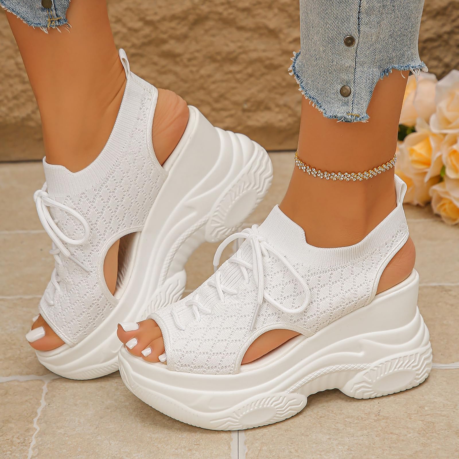 Sandali Donna Estivi da Piedi Nudi Antiscivolo Casual Scarpe Spiaggia Passeggiate Sandali Estivi Donna Semplice ed elegante