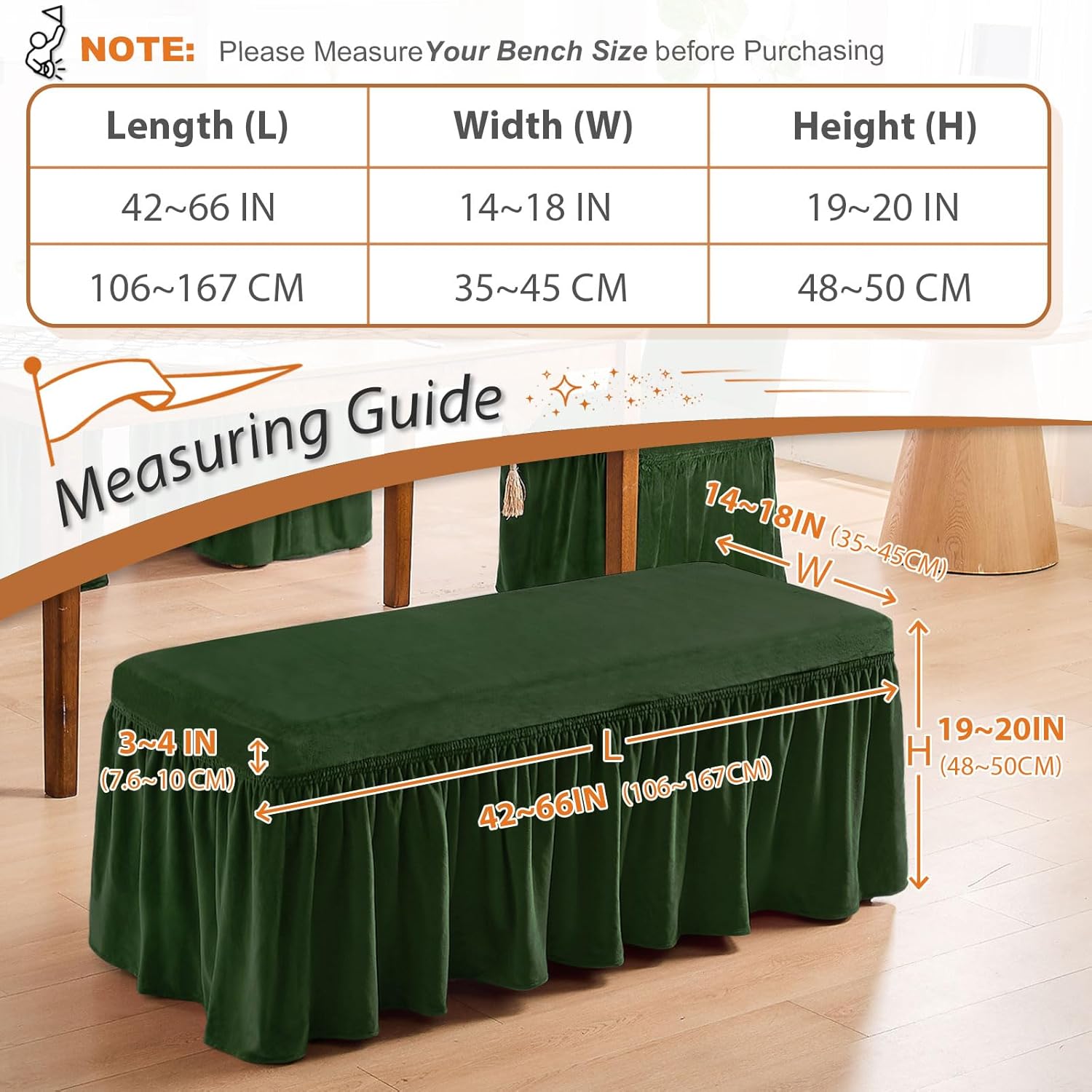 NICEEC Spandex Dining Bench Cover and Dining Chair Covers Set of 6 Bundle