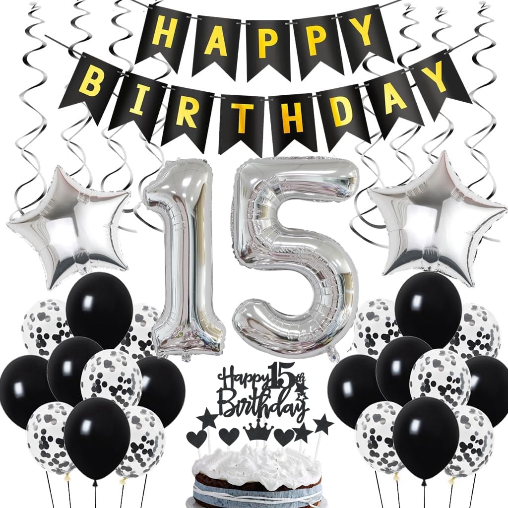 10. Geburtstag Deko Junge - Ballongirlande Schwarz Silber Gold, Mit Banner, Zahl 10, Sternen Und 114 Luftballons, Partydeko
