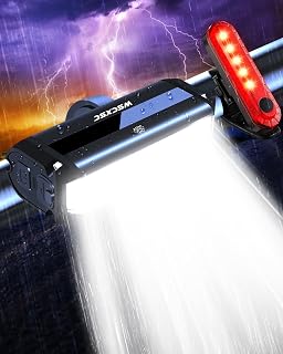 WSCXSC 1200 Lumen USB Rechargeable Bike Lights - Waterproof Headlight Taillight Set for Night MTB Road Cycling