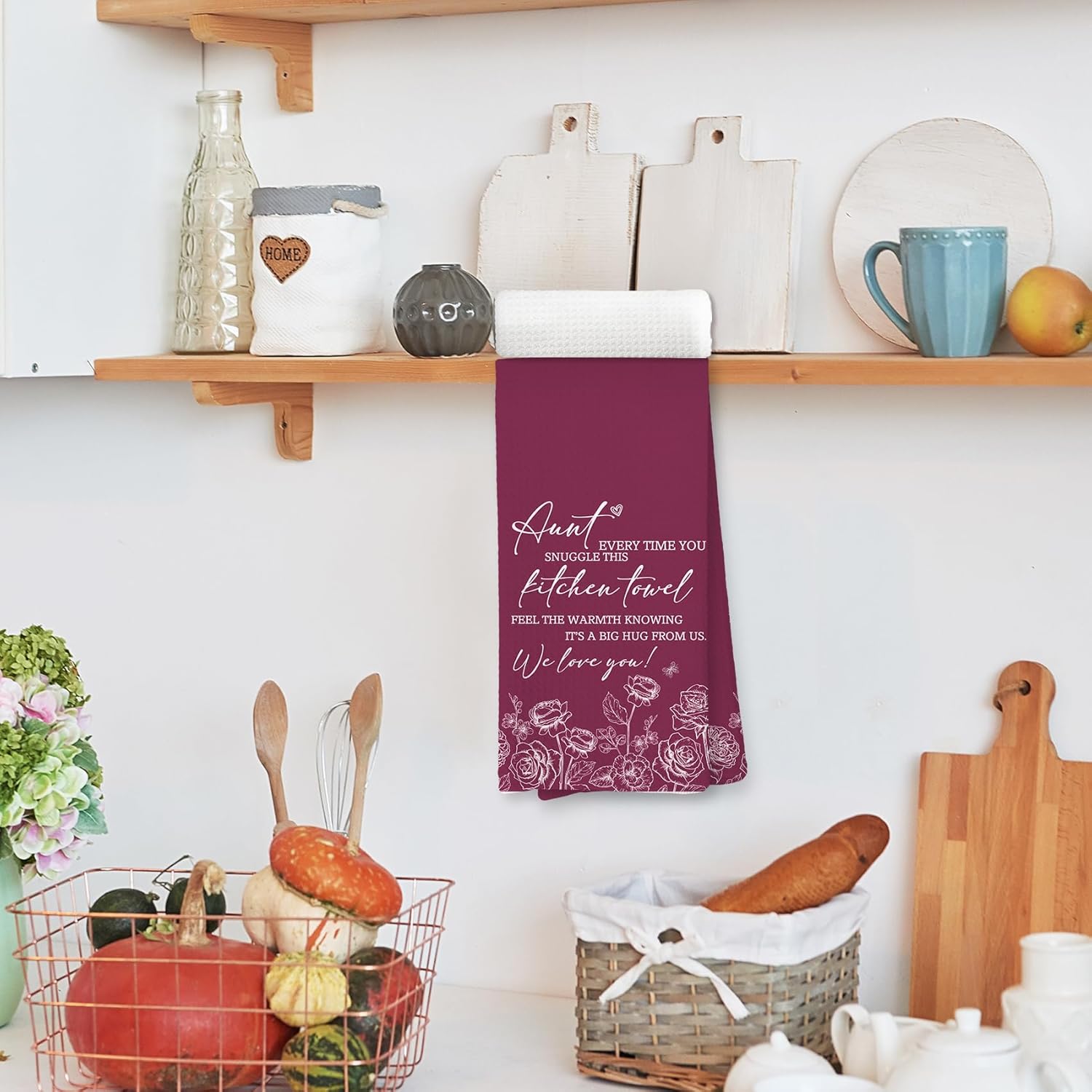 Voatok Floral Aunt Kitchen Towels, Aunt Gifts for Christmas Birthday from Niece Nephew Hand Towels, Best Auntie Gifts Dish Tea Towels for Kitchen, 16x24 Inches - Image 3