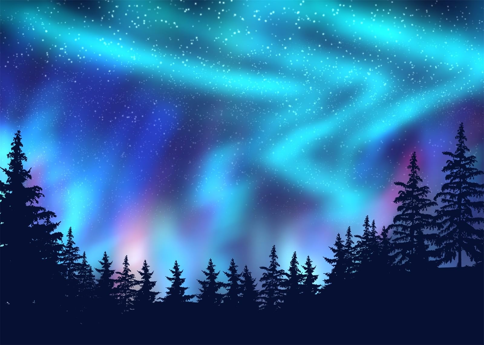 Stoff 4,6x3m (15x10FT) Nordlichter Kiefernwald Fotohintergrund Grün Blaue Aurora Nachthimmel Kulisse für Winterfeier Porträt Familie Erwachsene