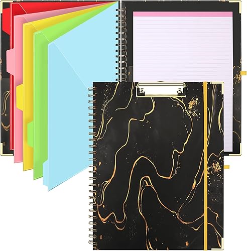 Miniatura 1 de HWPRATO Portapapeles en espiral, tamaño carta, folio, 5 divisores con 10 bolsillos, organizador en espiral con portapapapeles y bloc de notas