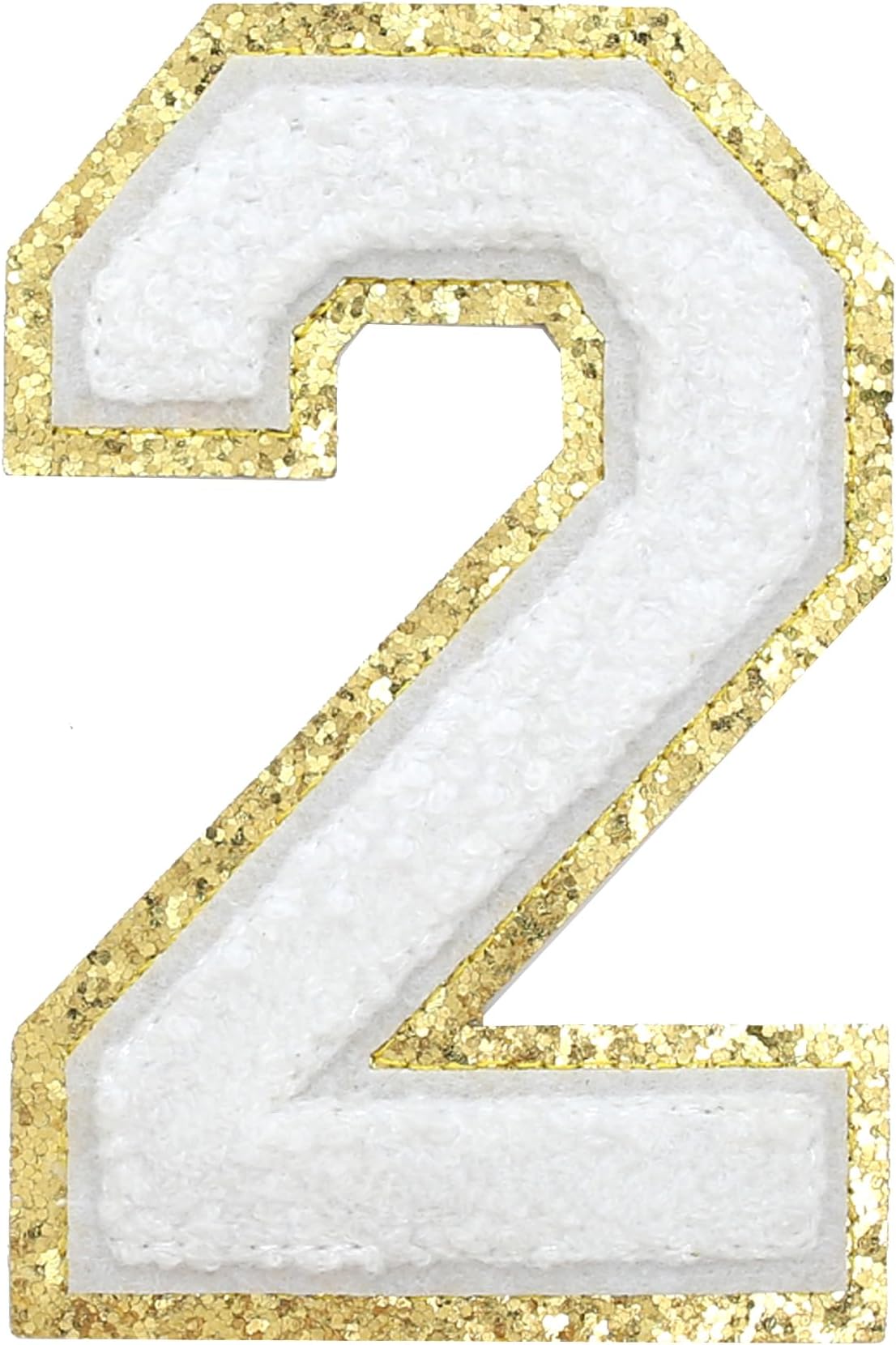 GYGYL 3PCS Chenille Varsity Glitters Numbers Patch, Iron on Large Size Number Patches for Team Costume Decoration, Height 4-1/2In, Number 2