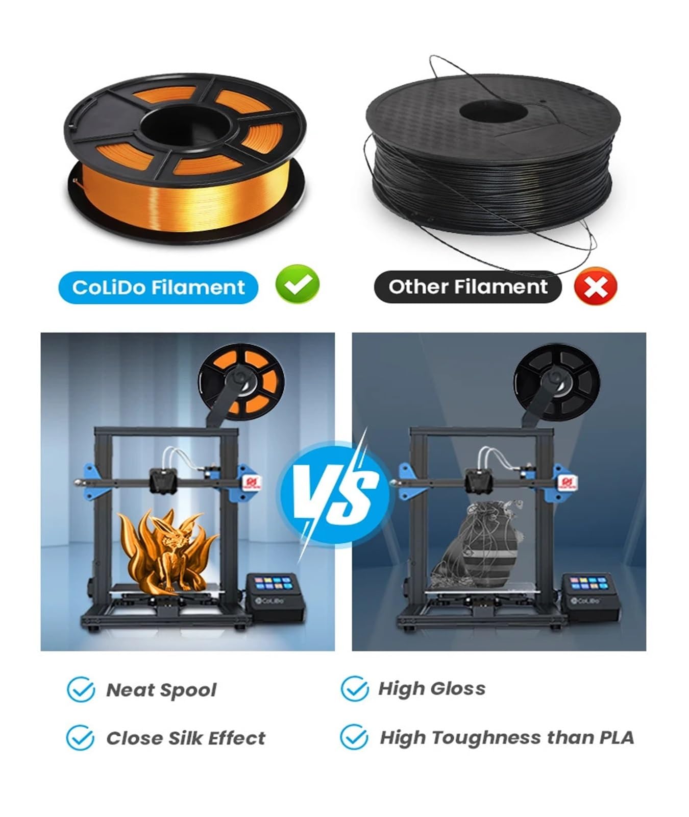 Filament PLA do drukarek 3D, Filament jedwabny PLA do drukarki 3D 1,75 mm kg, wielokolorowy(Silk Rainbow)