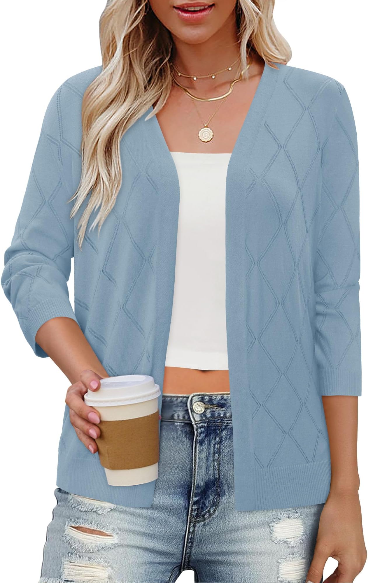 Women's Cardigans Knitted Long Sleeve V Neck Lightweight Summer Open Front Shrugs Cardigan Sweaters Ladies Jumper Fashion Clothes