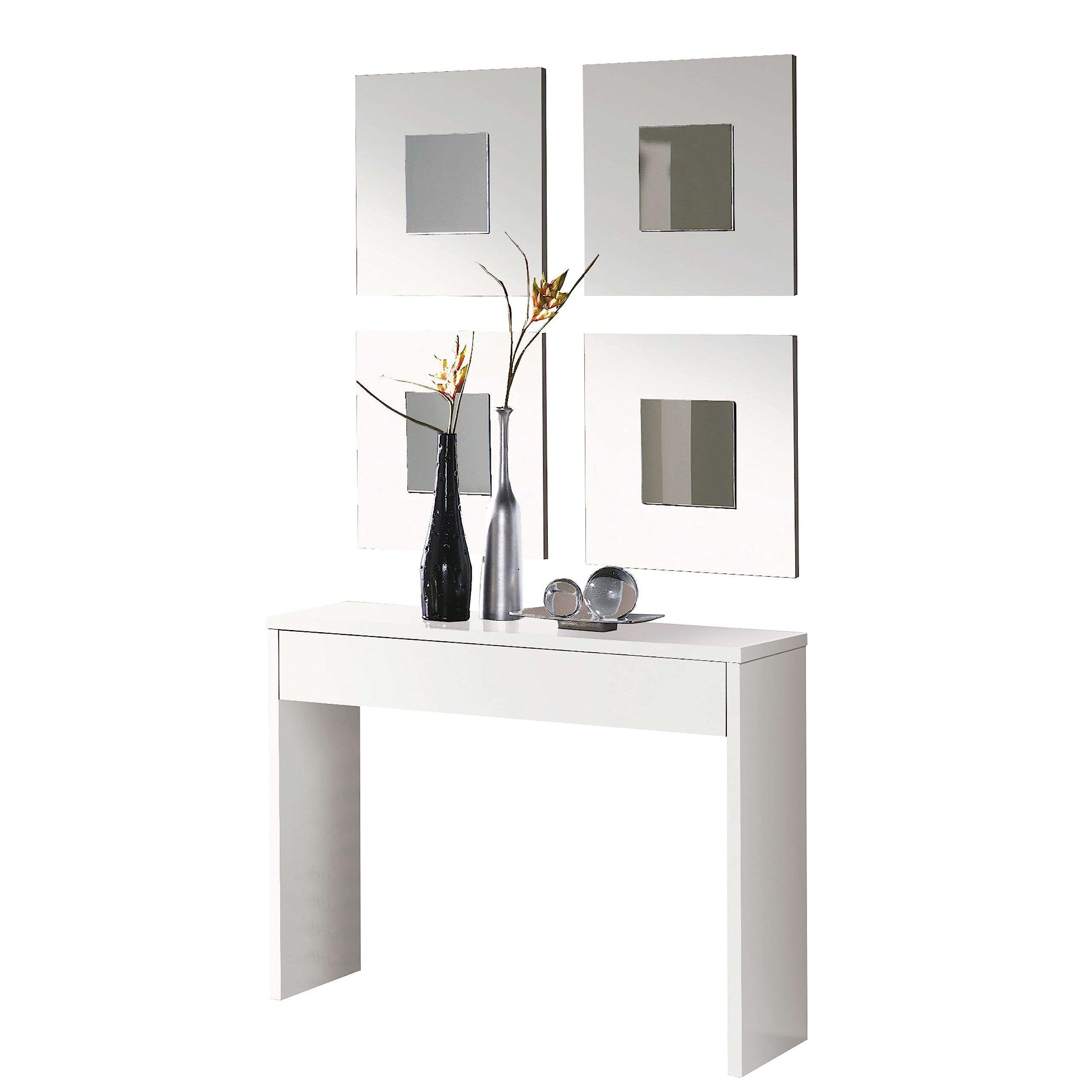 Miroytengo Mueble Entradilla Lupe Recibidor con Almacenaje Grande Cajón Y 4 Espejos Color Blanco 101 Cm De Entrada Moderna