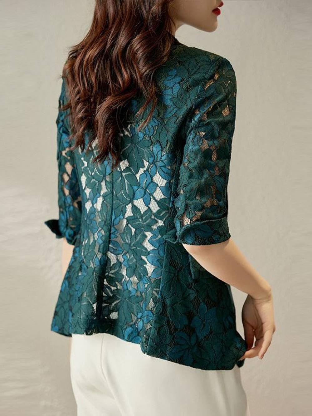 Bolero Mädchen Festlich,Damen-Blazer-Jacke Aus Jacquard-Spitze, Leichter Bolero, Achselzucken, Durchsichtiger, Eleganter Cardigan, Vorne Offen, Anzug-Blazer-Jacke, Eleganter Formeller Abend-Cardigan