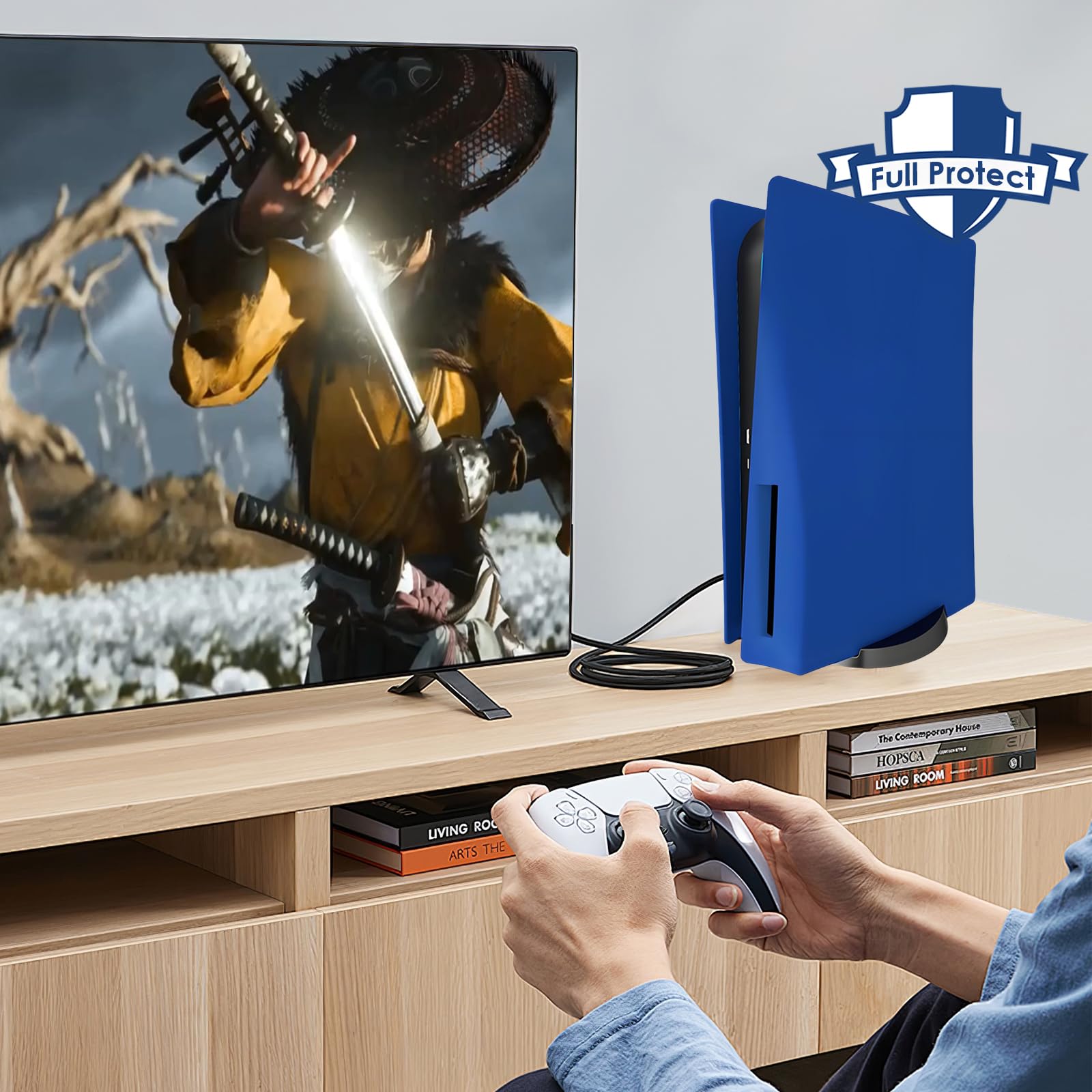 Megadream Coque de rechange pour console PS5 - Coque rigide en ABS résistant aux chocs, anti-rayures et anti-poussière - Compatible avec Playstation 5 Disc Edition - Bleu