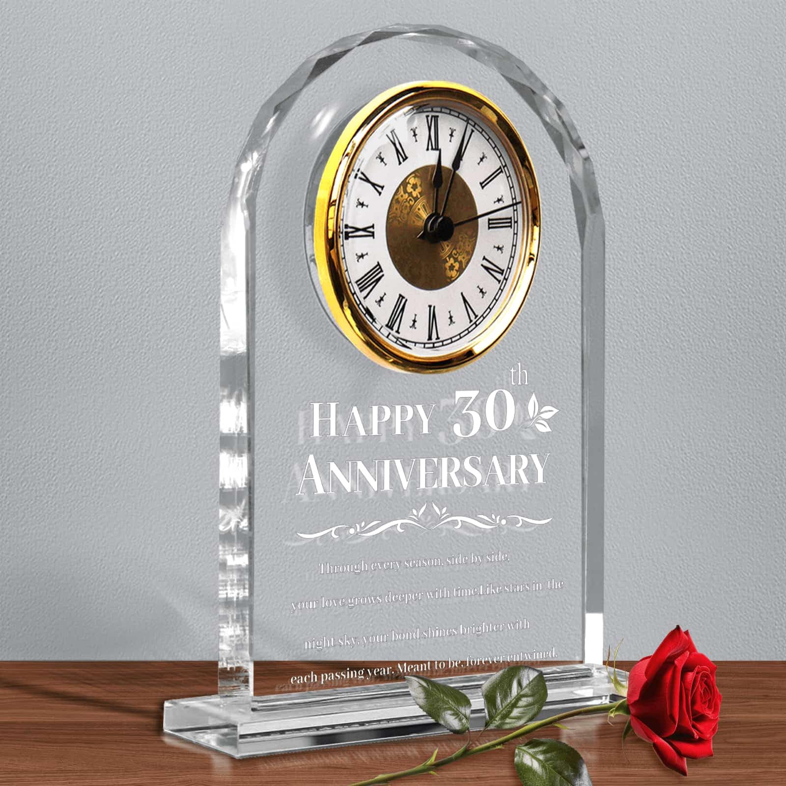 30th for Couples - Reloj de cristal dorado para boda con mensaje grabado sincero, elegante decoración de mesa para marido, esposa, padres