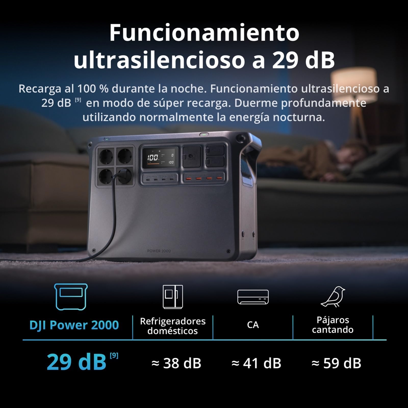 DJI Power 2000 estación de energía portátil, Batería LFP de 2048 Wh, Tamaño compacto, Salida estable de 3000 W, Recarga del 0% al 80% en 45 min, Generador eléctrico para el camping y autocaravanas