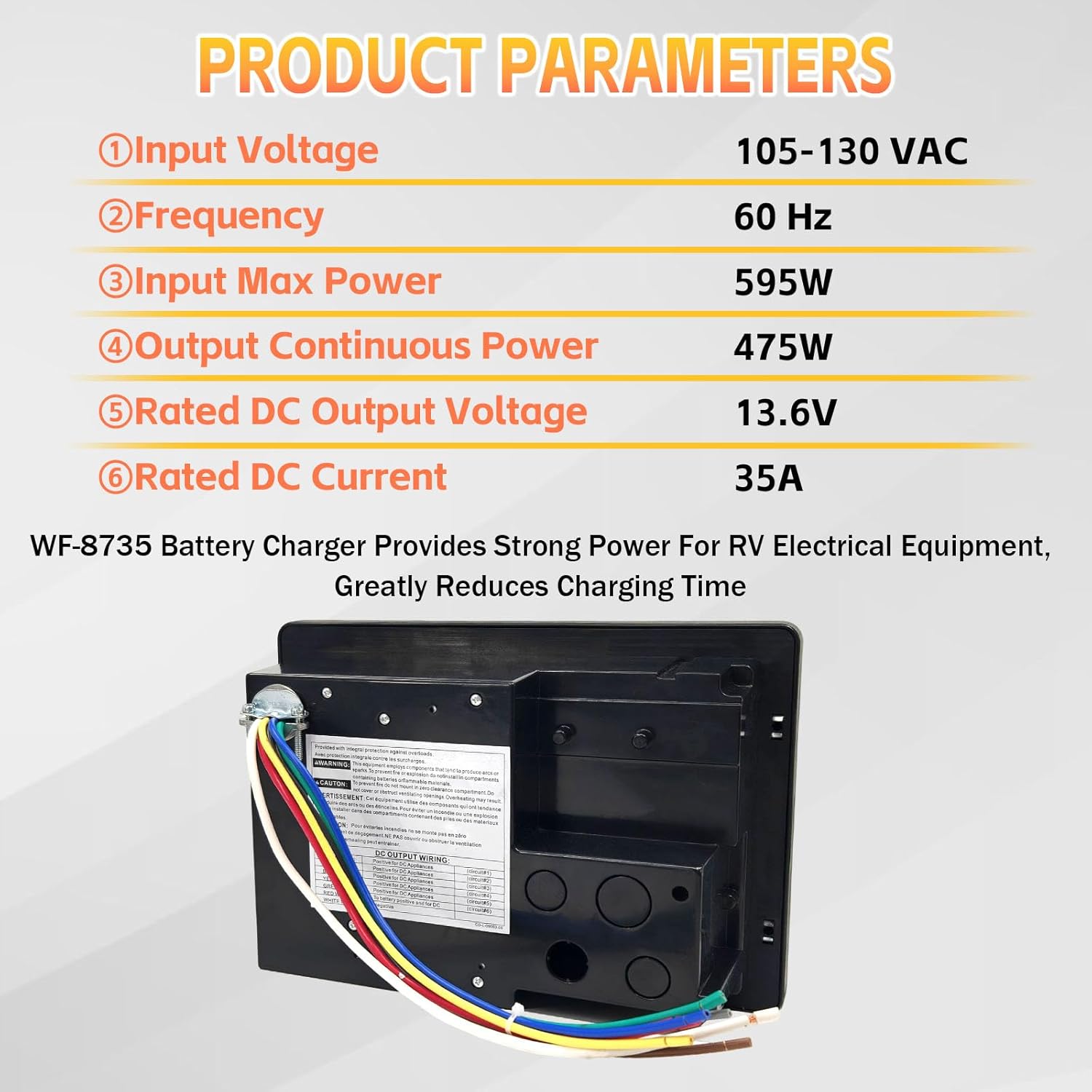 WF-8735-AD RV Power Converter 35 Amp DC Output,WF-8735 Power Center Support Intelligent Auto-Detect,Battery Charger with Multi-Stage Charging for RV's,Camper's,Caravan's,Travel Trailer's