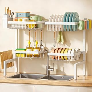 Over The Sink Dish Drying Rack, Counter Space Saving, White | Over sink dish drying rack Kitchen Storage & Organization