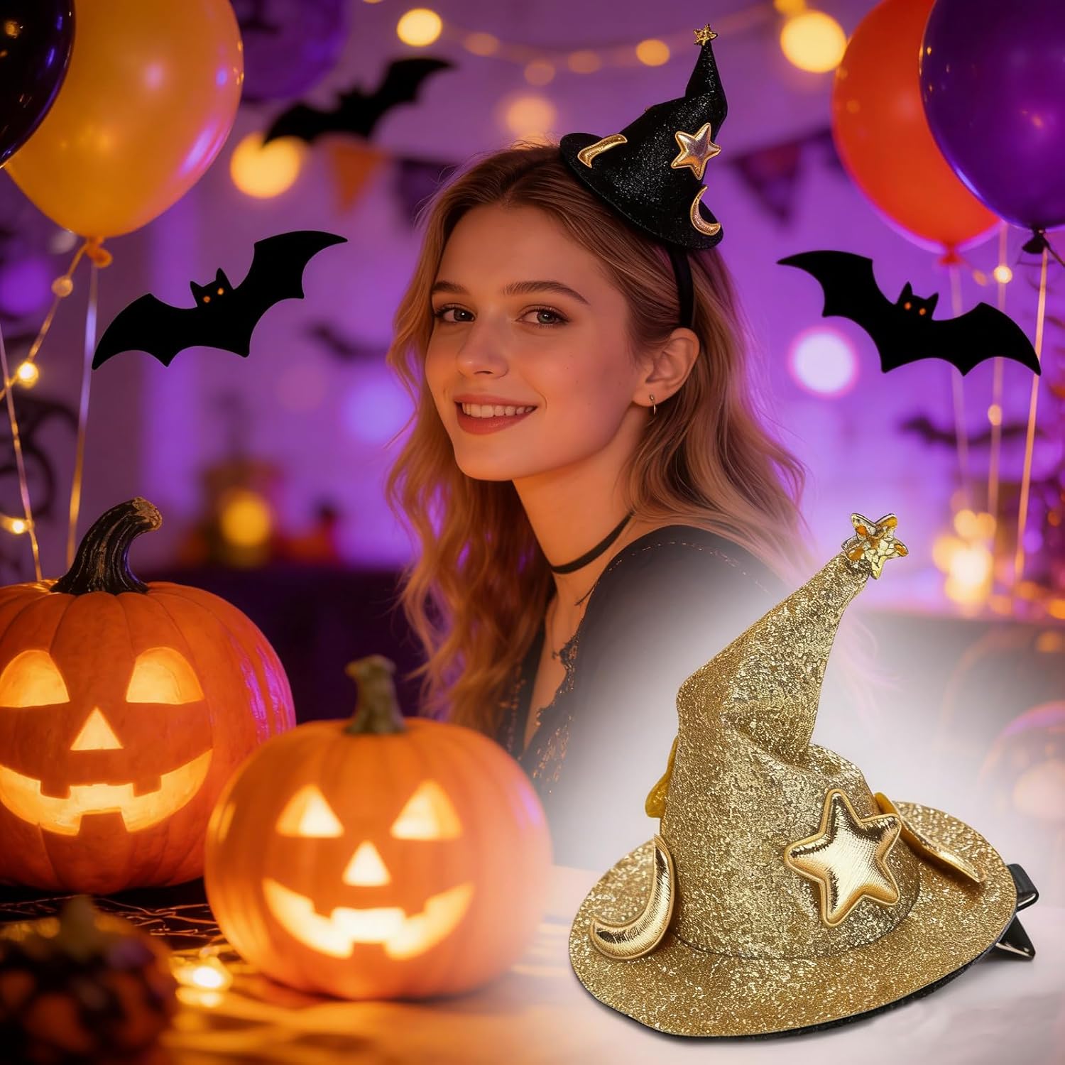 Soochat Halloweeni Witch Hat Hair Clips Mini Top Hat Hair Clips Small Hat Hair Pins for Women Girl Halloween Hair Decorations Accessories 2Pcs - Image 5