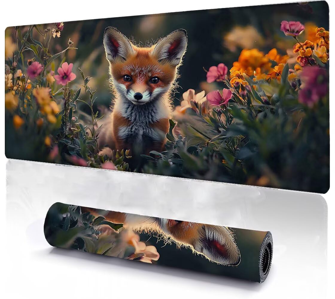 Podkładka pod mysz, duża, gamingowa podkładka pod mysz, XXL, lis, 600 x 1200 x 3 mm, podkładka na biurko, antypoślizgowa, gumowa podstawa, wodoodporna i trwała, podkładka pod klawiaturę, do gier