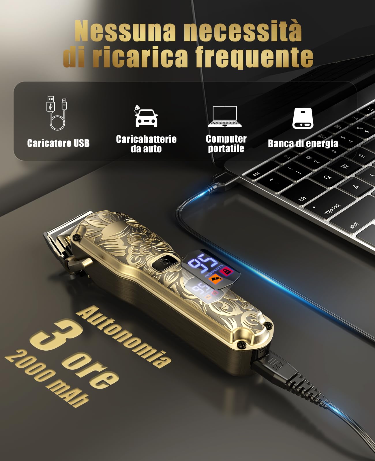 Tagliacapelli da uomo, senza fili, professionale, IPX7, impermeabile, kit di tagliacapelli da barbiere con USB ricaricabile