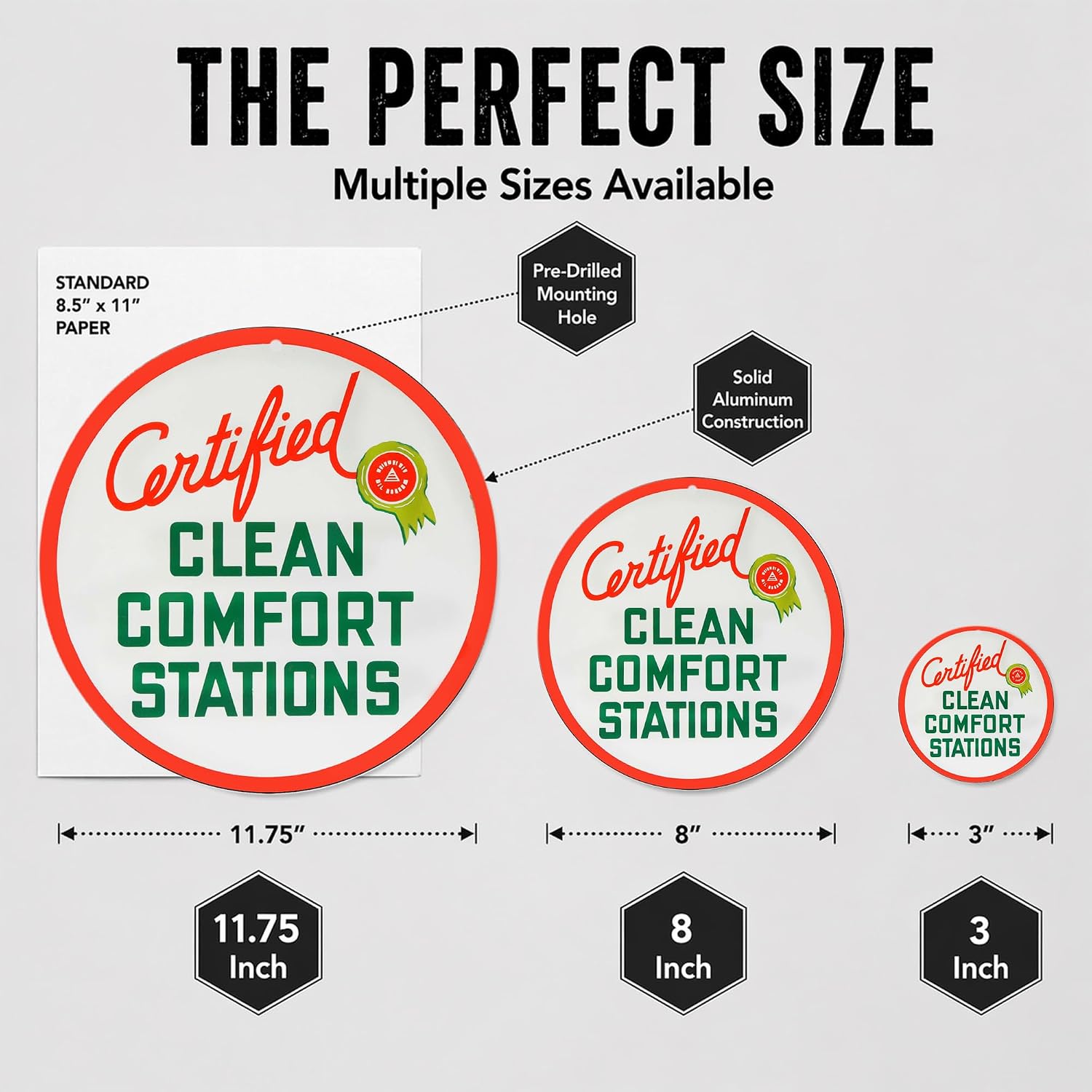Certified Clean Comforts Stations Clean Restrooms Bathroom Reproduction Car Company Garage Signs Metal Vintage Style Decor Metal Tin Aluminum Round Sign Home Decor
