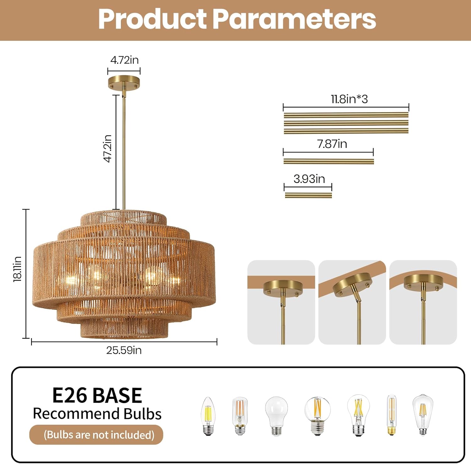 25.6" large boho rattan chandelier light fixtures,5-tier hand-woven coastal chandelier,6-light farmhouse wicker drum chandelier hanging light for dining room kitchen living room foyer 6-light (d)25.6 in