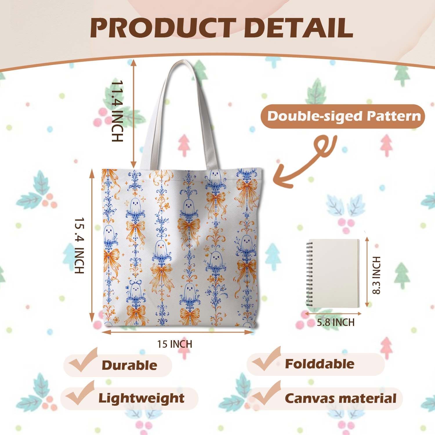 Halloween Theme Ghost Tote Bag for Women 15 x 15.4 Inch image 5