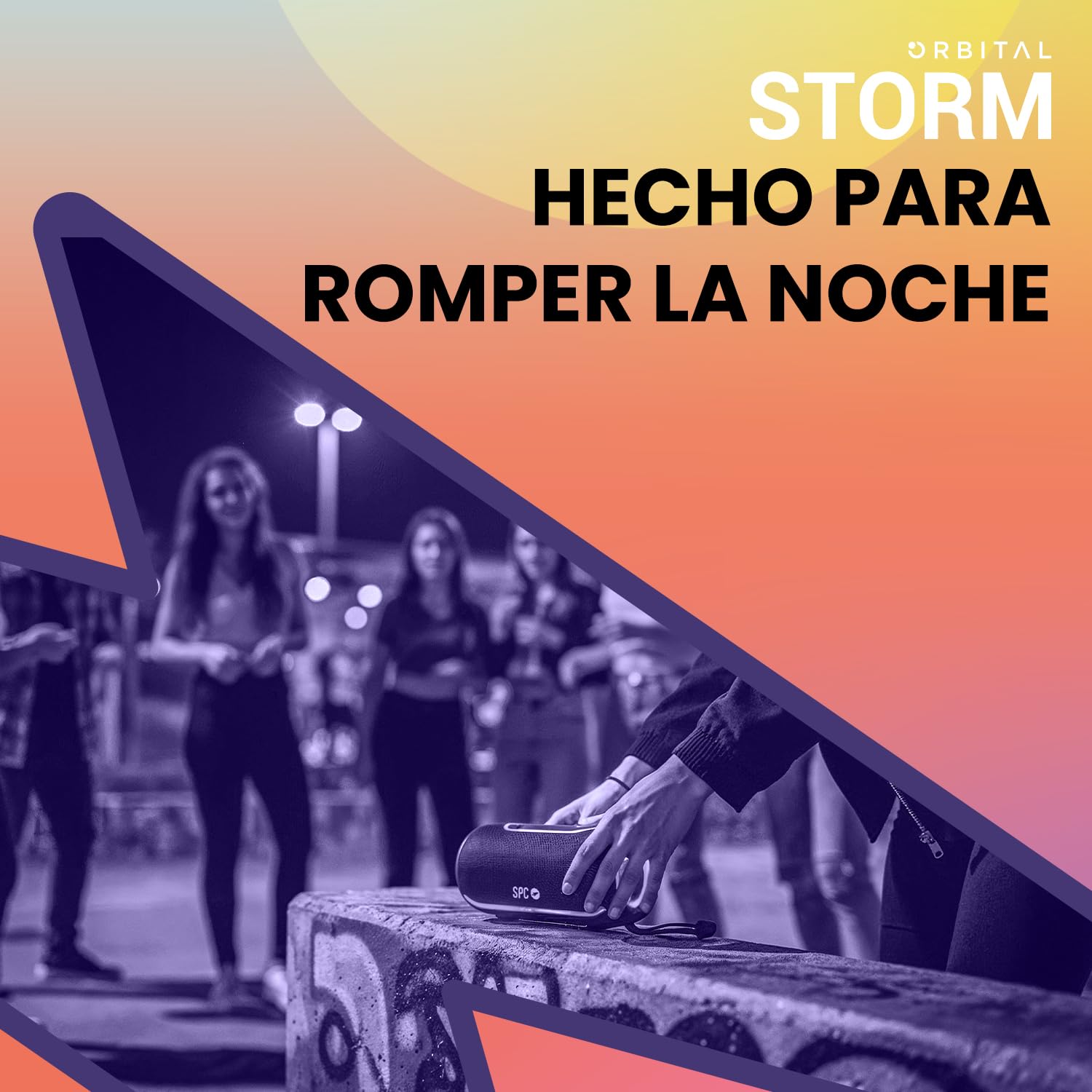 SPC Orbital Storm – Altavoz Bluetooth Potente 60W portátil con luz LED 360° | hasta 20h de batería | IPX6 Resistente al Agua | True Wireless | USB, microSD y Jack 3.5mm | Altavoz con Correa