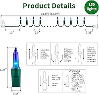 Vista 3 de LAMPHOME Decoración de Luces de Navidad azules superbrillantes extensibles, 150 luces, 31.9 pies, con certificación UL, juego de luces de cadena