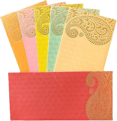 Jhintemetic - Paquete de 25 sobres de regalo Matellic de 5 colores de 5 cada uno seleccionado al azar Shagun LifafaMoney Gift Envelope con Ambi