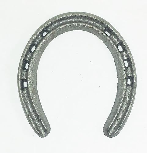 Productos de Aunt Chris – Herradura mediana – Hierro fundido duradero – 4 agujeros en cada lado – Color plateado – Colgado en la pared – Decoración