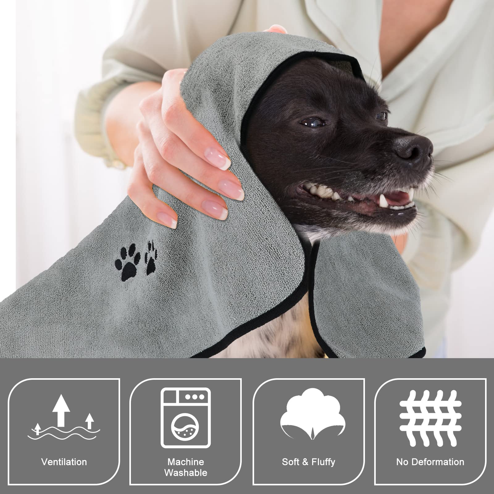 Toalla de baño de Microfibra para Mascotas, Toalla para Perro, Toalla Suave y Absorbente para Perros y Gatos pequeños, medianos y Grandes, Ideal para baño y Aseo (35 x 20 Pulgadas, 3 Colores)