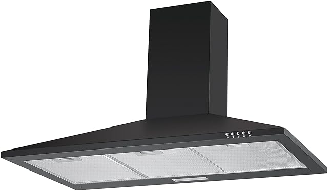 Cookology CH900BK 90cm Chimney Cooker Hood Extractor Fan, 3 Speed 450m3/hour, LED Lights, Wall Mount Range Hood - in Black