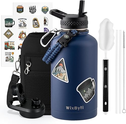 Miniatura 44 de Botella de agua aislada de 20 onzas con popote (fría durante 48 horas), jarra de agua deportiva de acero inoxidable con triple pared al vacío, termo