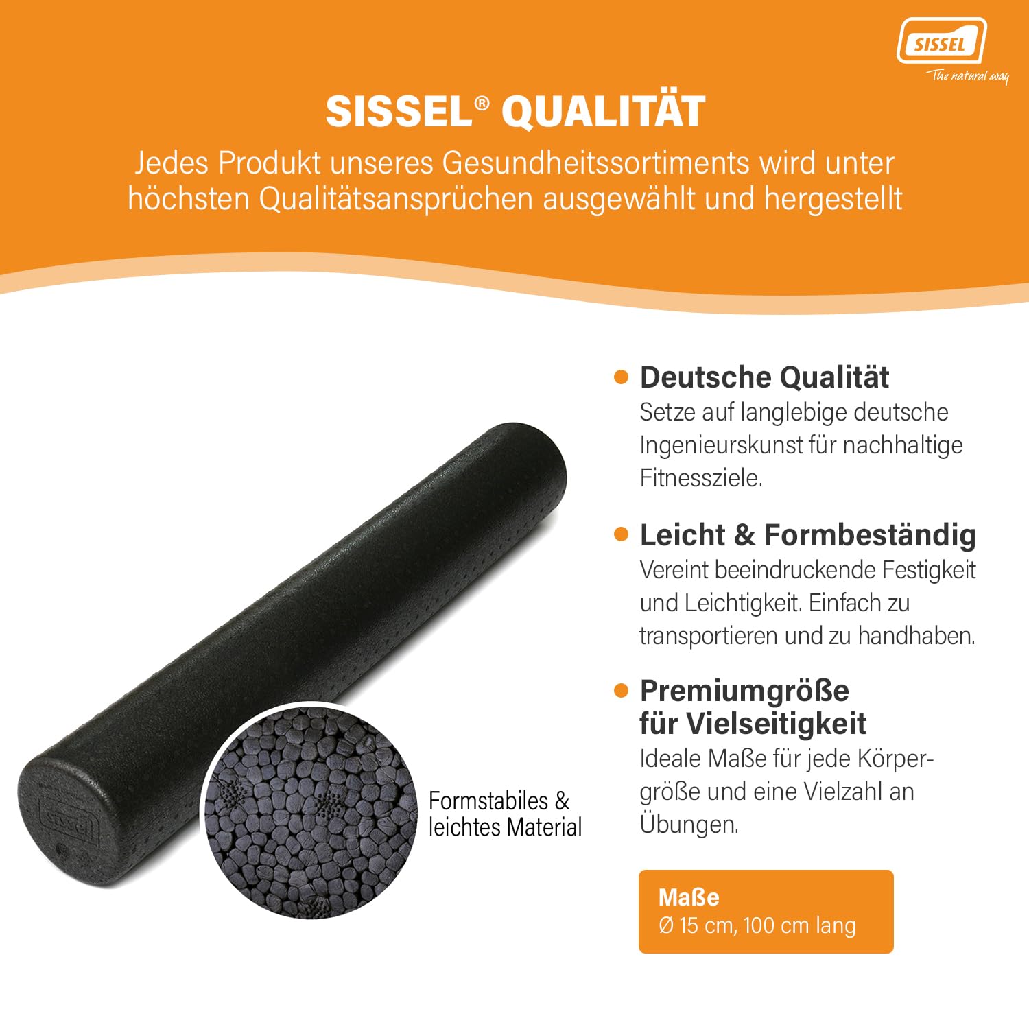 SISSEL Intense Roller 100cm Schwarz | Pilates & Stabilitätstraining | Leicht & Robust | Phthalatfrei | Made in Germany | Ideal für Balance & Muskelentspannung | Vielseitiges Fitness-Tool