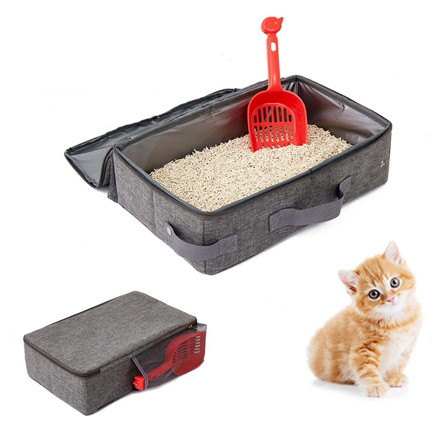 Caja Arena Portátil Plegable, Caja Arena Impermeable para Gatos, Bandeja Arena para Gatos Plegable, Plegable Caja Arena, Se Puede Usar como Inodoro para Gatitos, Cama para Gatitos, 40 x 24 x 11cm