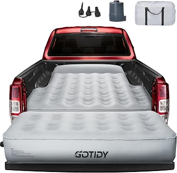 Truck Bed Mattress 5-5.5ft for Mid-Size Pickup, Fabric Texture Truck Bed Air Mattress with Tailgate Extender,Customized for Tacoma/Gladiator/Colorado, with Detachable Air Pump, for Truck Bed Camping