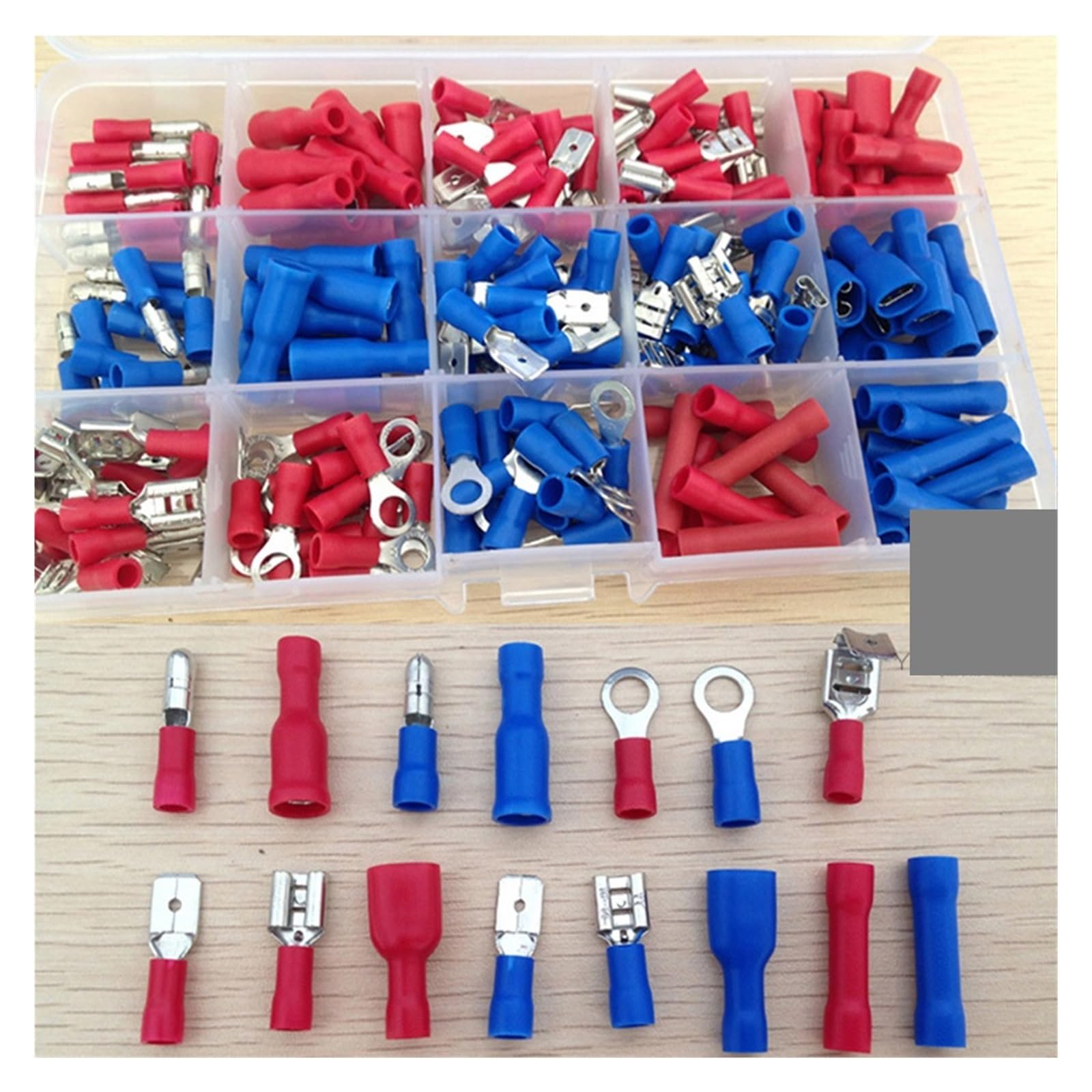Set di 200 terminali a crimpare assortiti, kit di connettori per cavi con anello a pala maschio/femmina.