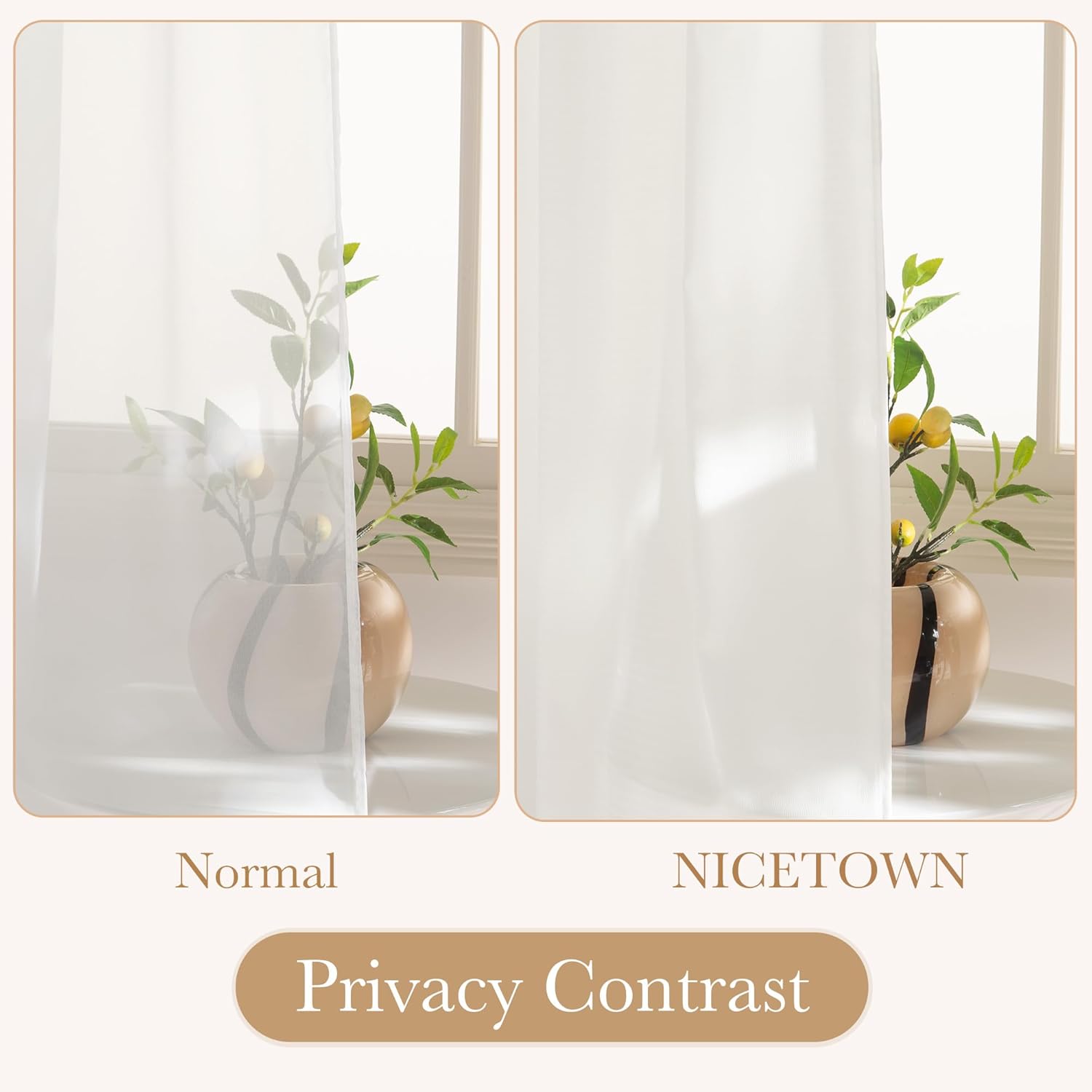 NICETOWN Sheer Curtains 108 Inches Long for Bedroom Living Room, Light Filtering Non See Through Ivory White Grommet Top Semi Sheer Curtains Drapes for Window Covering, 1 Pair, 52" W x 108" L