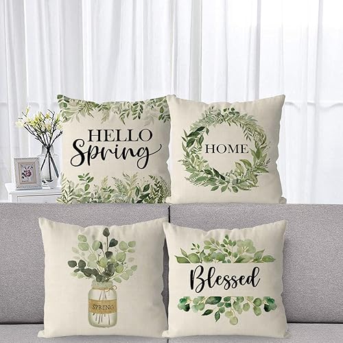 Miniatura 4 de GAGEC Juego de 4 fundas de almohada de primavera de 18 x 18 pulgadas, diseño floral de tarro de masón, para el hogar, sofá, dormitorio, sala de
