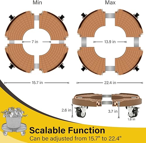 Miniatura 3 de Goovilla Soporte para plantas con ruedas resistente, 1 paquete ajustable de 15 a 22 plantas con ruedas giratorias bloqueables de 440 libras, soporte