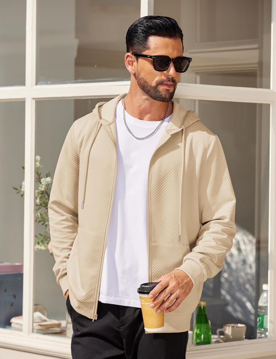 COOFANDY Mens Hooded Sweatshirt Zip Up Casual Knit Hoodies Fashion Drawstring Sweatshirts with Pockets - Image 3