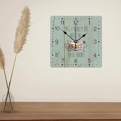 Miniatura 5 de Reloj de pared de PVC Yes I Really Do Need All These Books Reloj de pared colgante amante de los libros de 10 pulgadas Bibliófilos Cuadrado