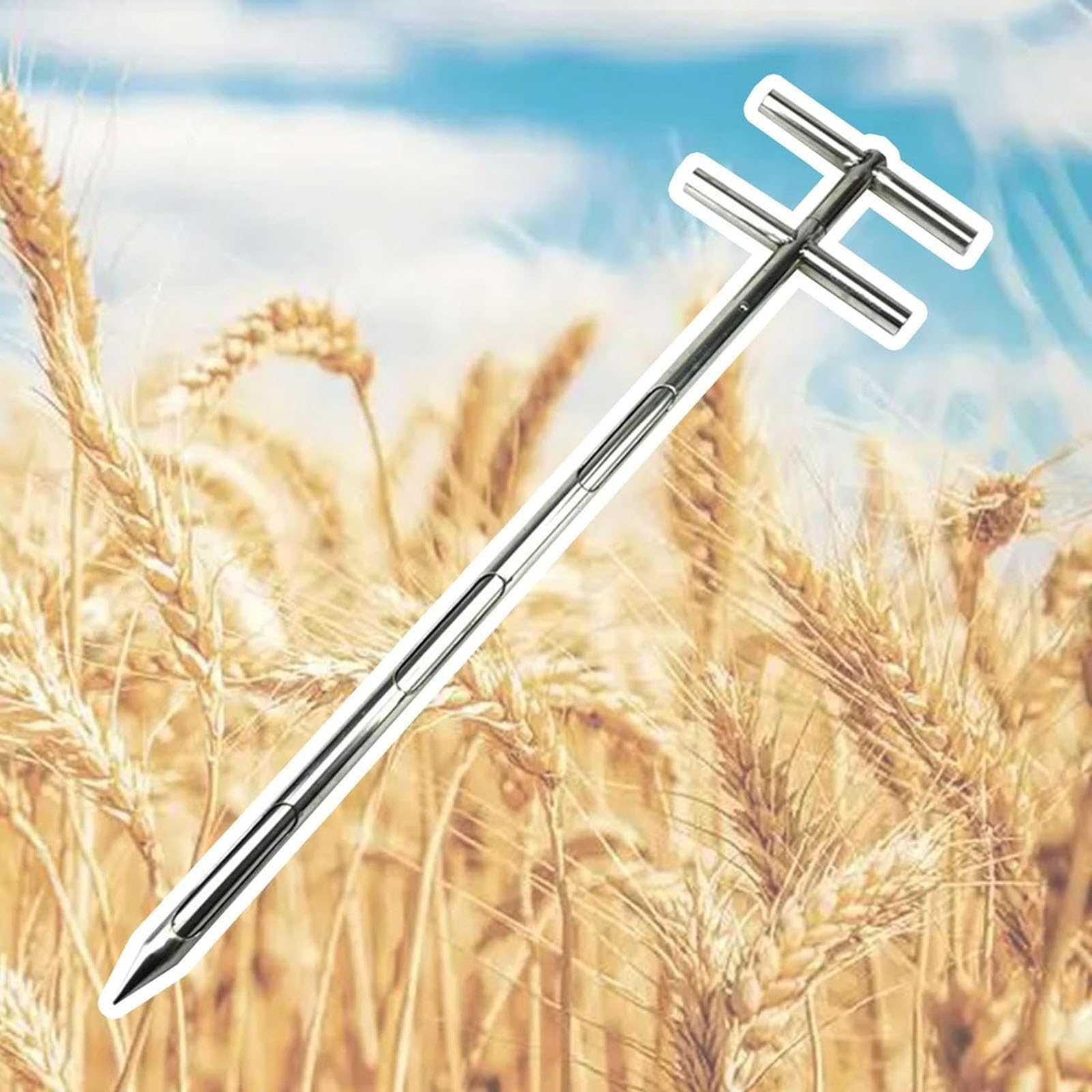 Kit campionatore per suolo e cereali a tre zone, sonda in acciaio inossidabile 304 con manico rotante a doppio strato, ideale per granuli e polveri di grano, lunghezza 2 m, diametro 38 mm
