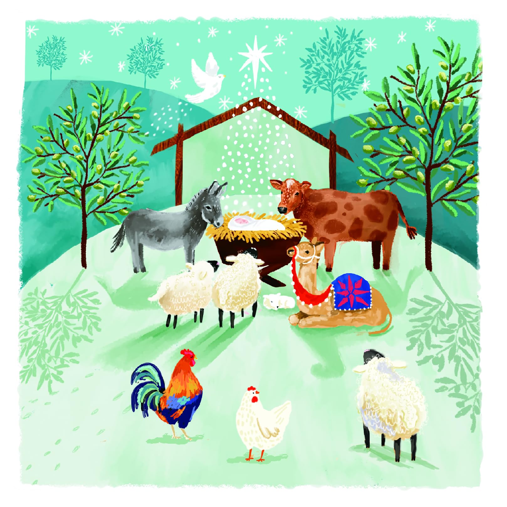 Traditional Religious Art Charity Christmas Cards - Premium Board - Eco-Friendly - Pack of 6 Cards with Envelopes (Baby Jesus In Bethlehem)