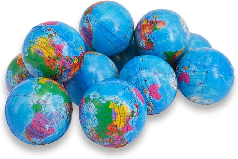 24 Pack 2.5Inch Globe Stress Balls for Kids Mini Earth World Ball | Soft foam globe pattern stress balls, mini earth and health balls for kids & adults. Great for school, classroom,party favors