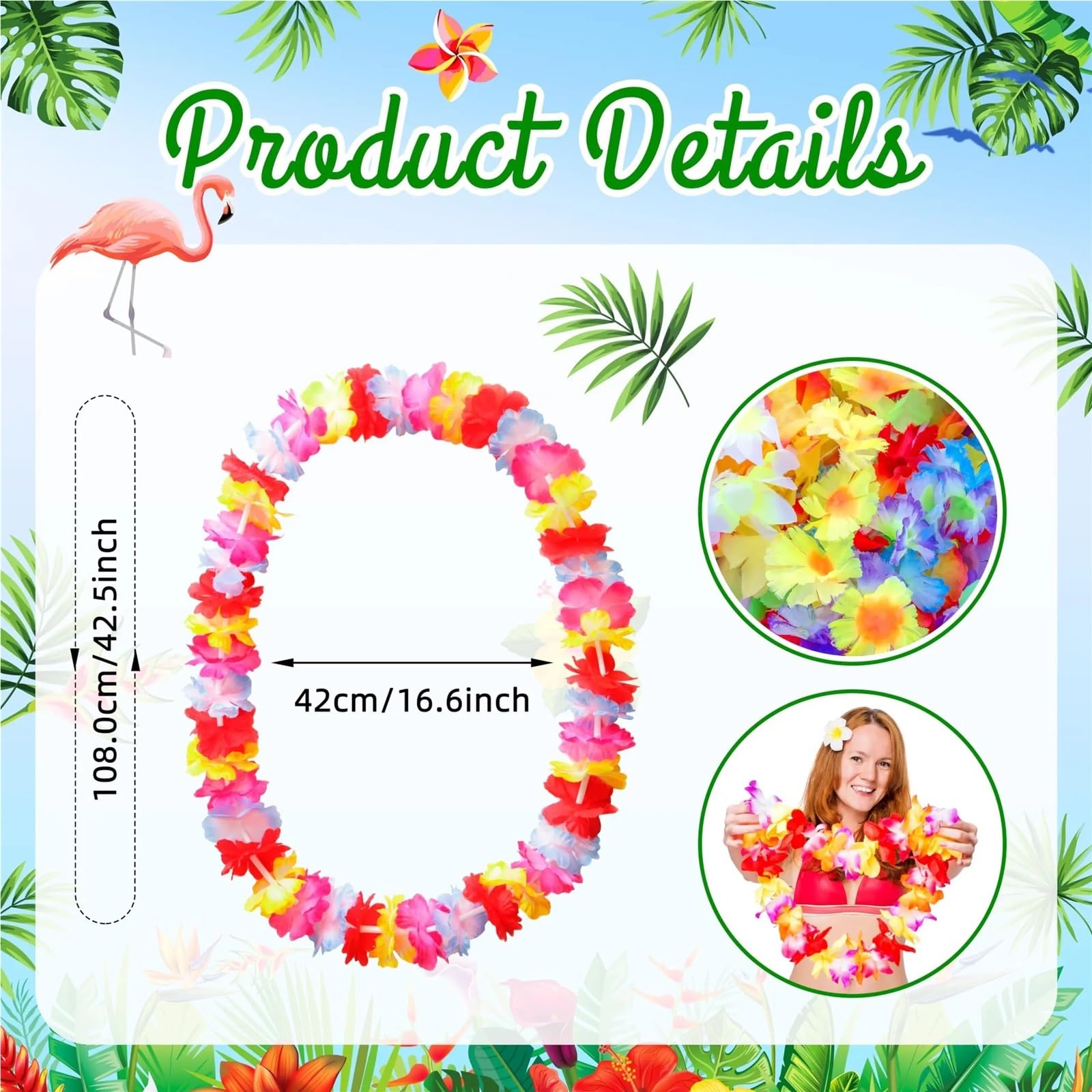 Collar de Flores Seda con temática Hawaiana, 50-200 Unidades, for Fiestas Playa, Bodas y cumpleaños para Fiesta Verano(100pcs)