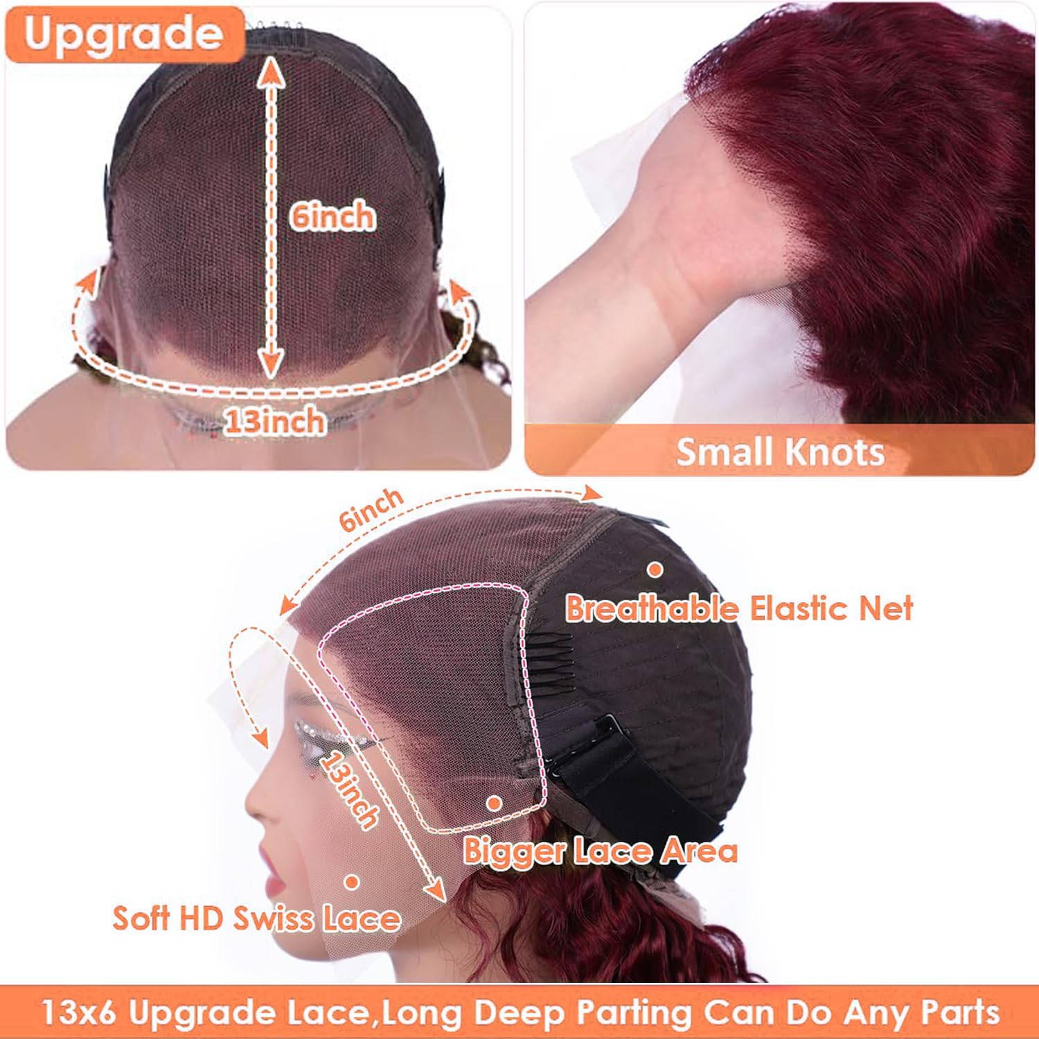 Reddish Brown Lace Front Wias Human Hair 30 Inch Reddish Brown Curly Lace Front Wig 180 Density 33# Deep Wave 13x6 HD Lace Frontal Wigs Human Hair PrePlucked for Women burgundy Colored Human Hair wig - Image 4