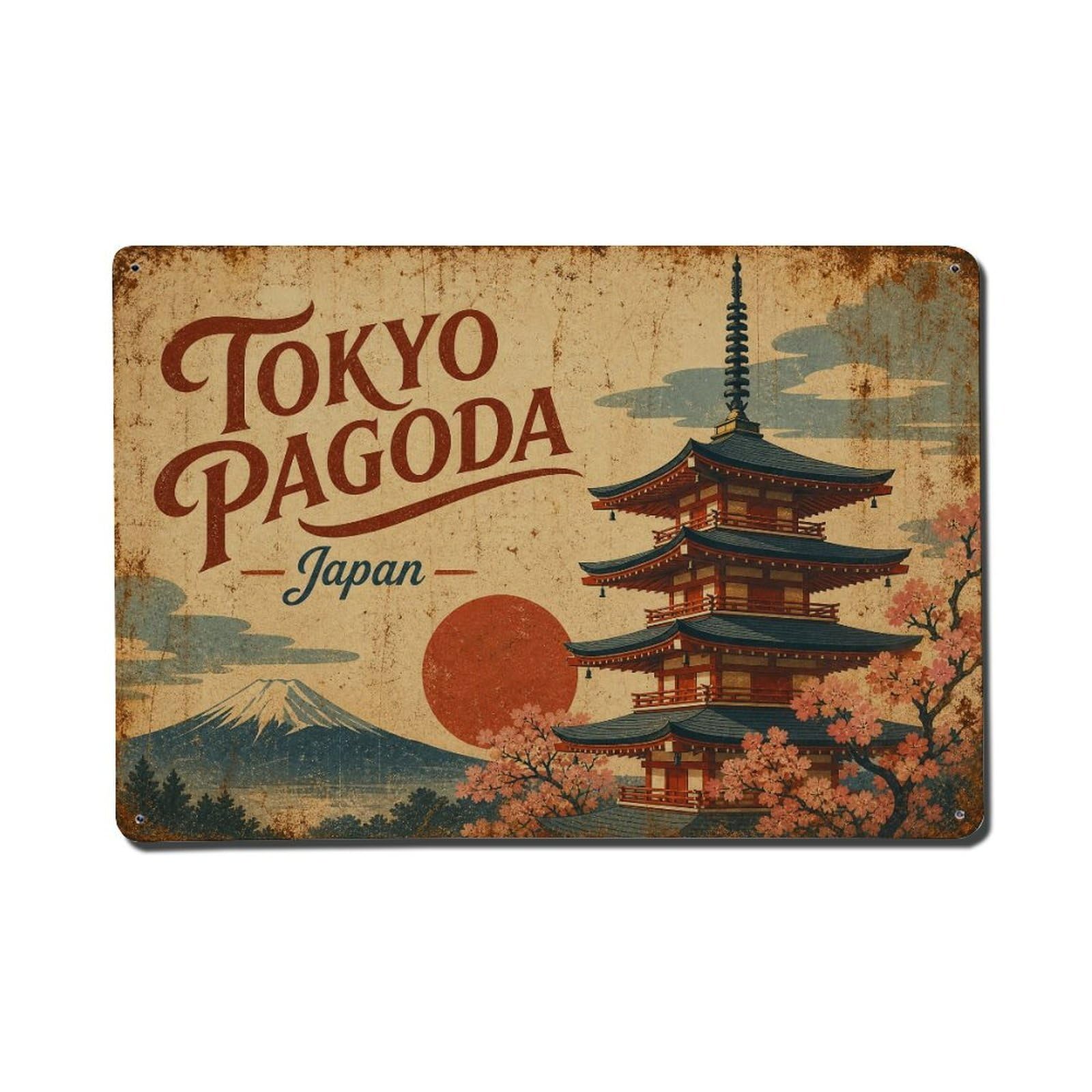 Gead 8X12inch Style Vintage Travel Tokyo Japan Pagoda Metal Tin Sign