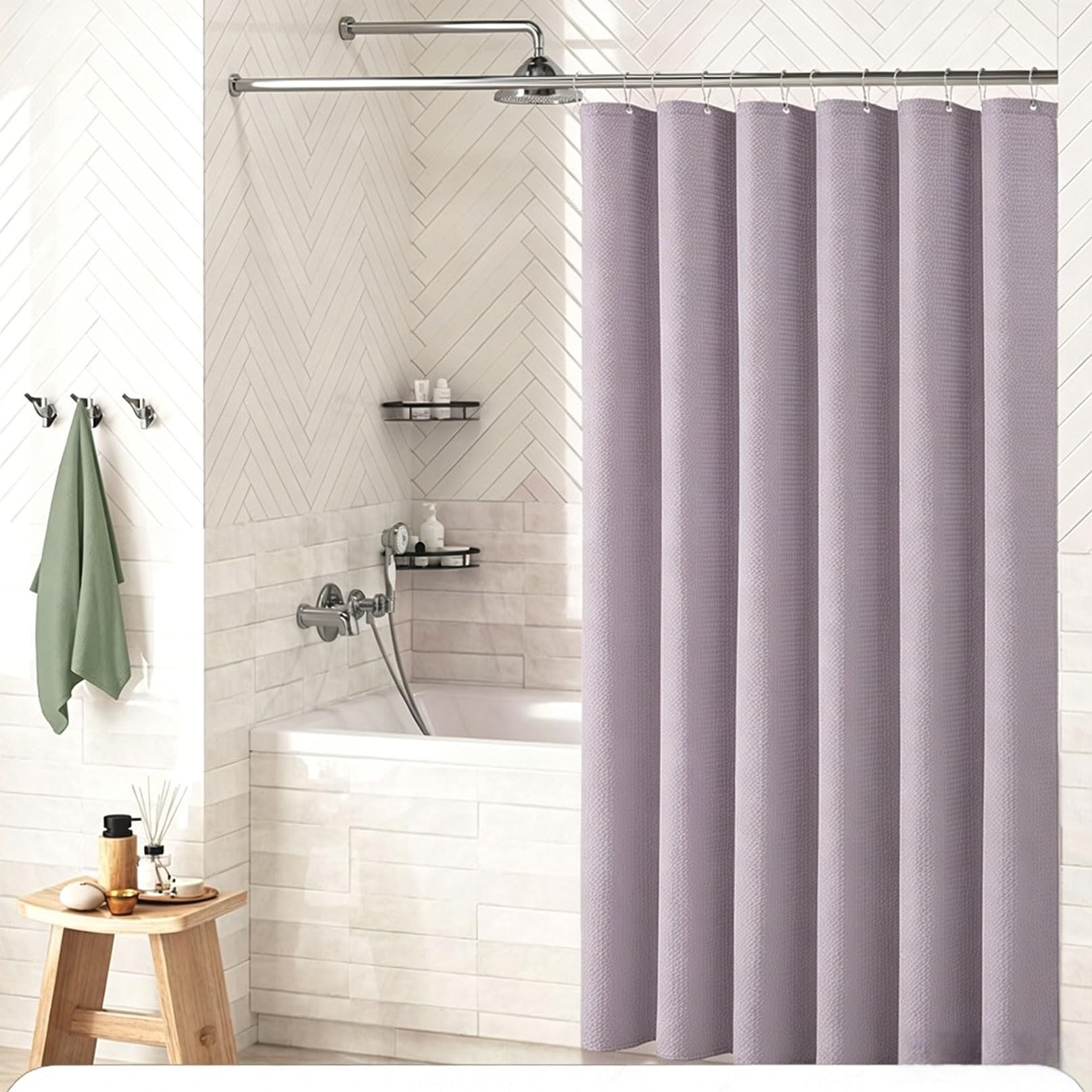 RCYONGQ Shower Curtain Polyester, Water Repellant Fabric, Waffle Bathroom Curtains Includes 12 Pcs Curtain Hooks, Quick-Drying, 230g/㎡ for Bathroom Wet Room Tub(Purple,180x180cm)