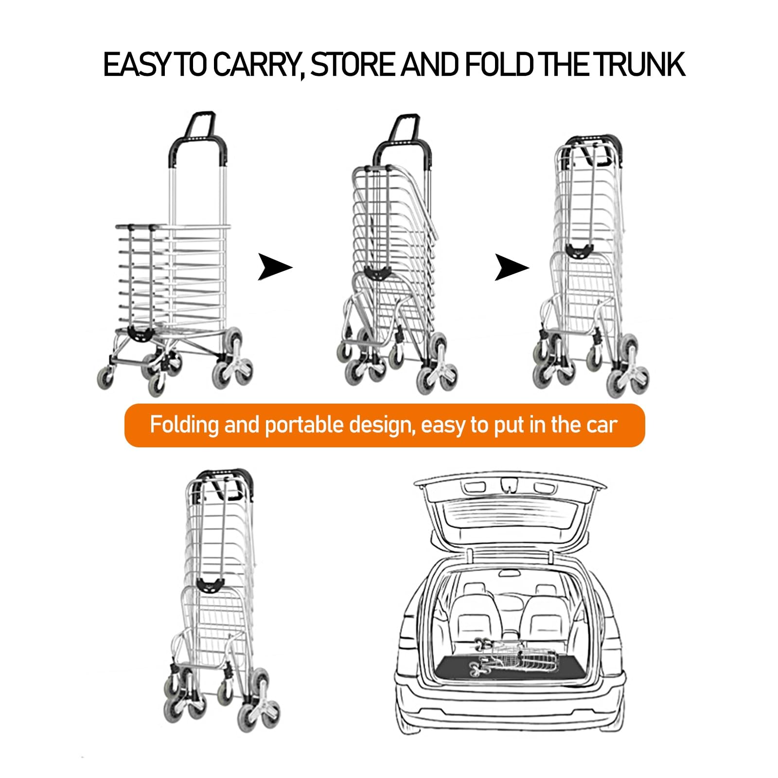 Carrello pieghevole portatile per salire le scale, leggero 2 in 1 carrello per generi alimentari, carrello a mano facile da manovrare